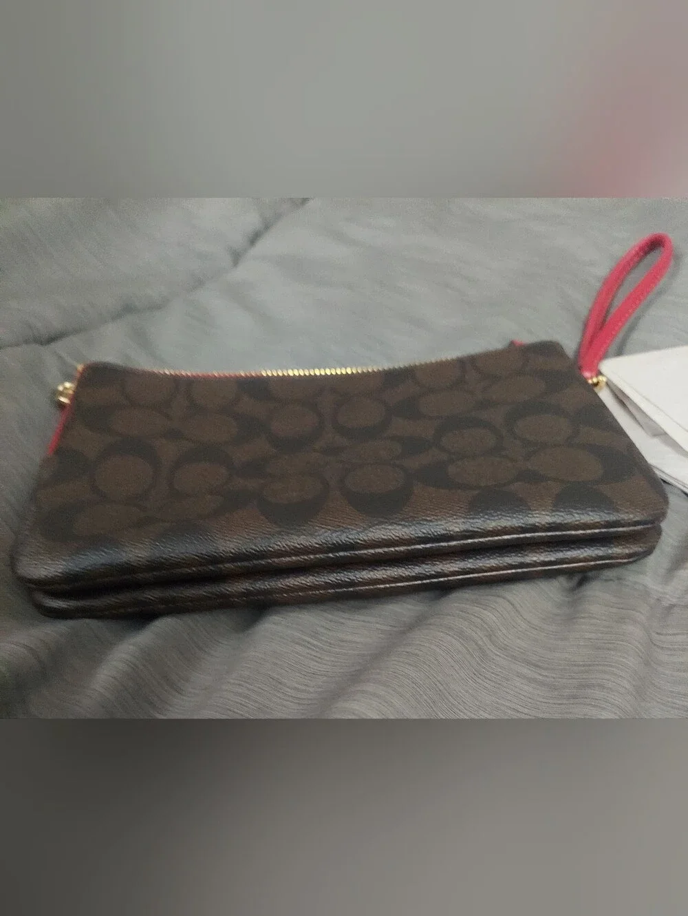 Coach double zip coated canvas signature Wallet/wristlet